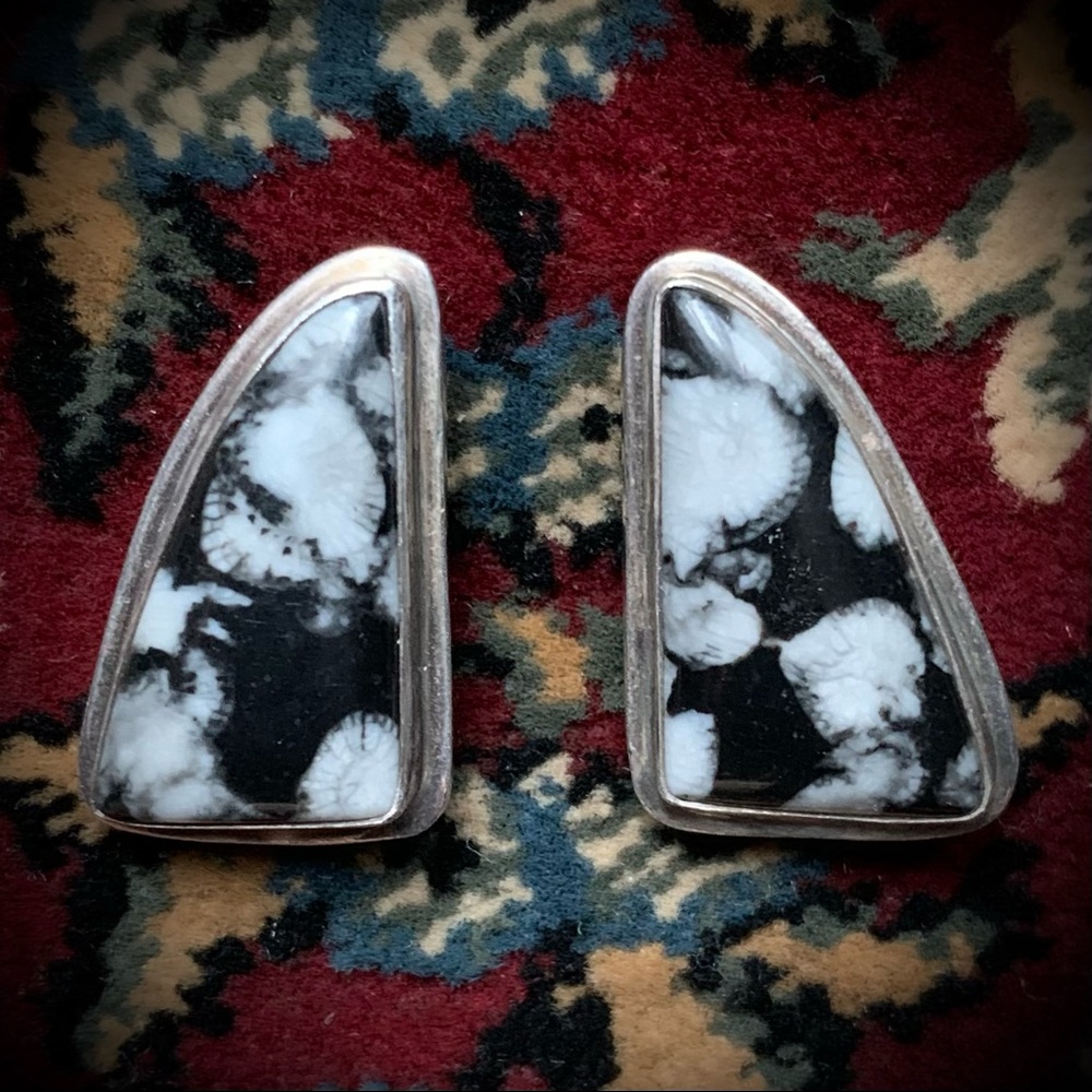 Vintage Saville Snowflake Obsidian Chunky Sterling earrings